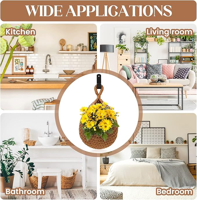 Hanging Fruit Baskets for Kitchen - 3 Pack Boho Wall Hanging Basket with 6 Pcs Strong Hooks, Handwoven Hanging Holder Teardrop Home Produce Basket for Fruits Vegetable Potato Onion Storage (Linen)-CasaMuseHome