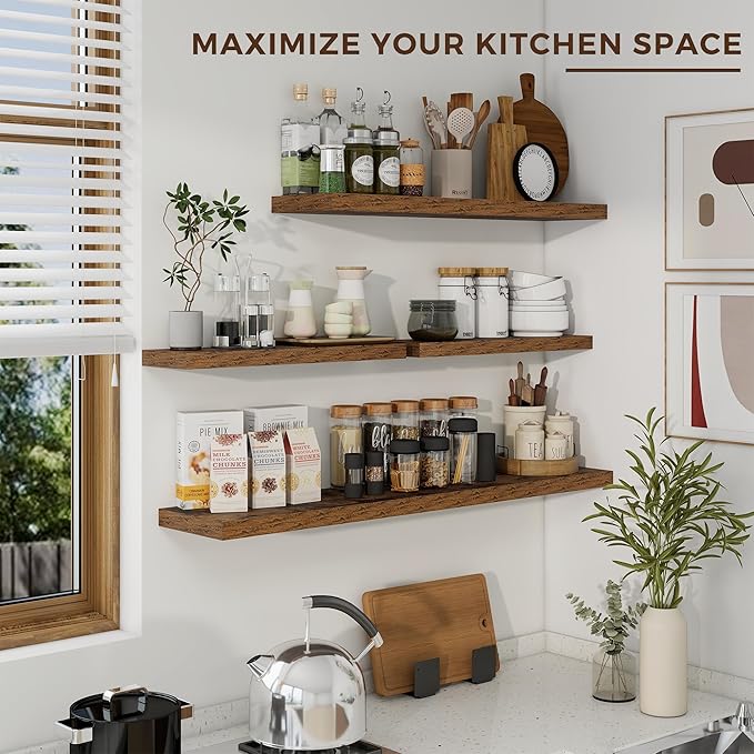 36 inch Floating Shelves Wall Shelves for Office with Invisible Brackets, 8 inch Deep Shelves for Bathroom, Living Room, Kitchen, Office, 36x7.9 inch deep Set of 2, Brown-CasaMuseHome