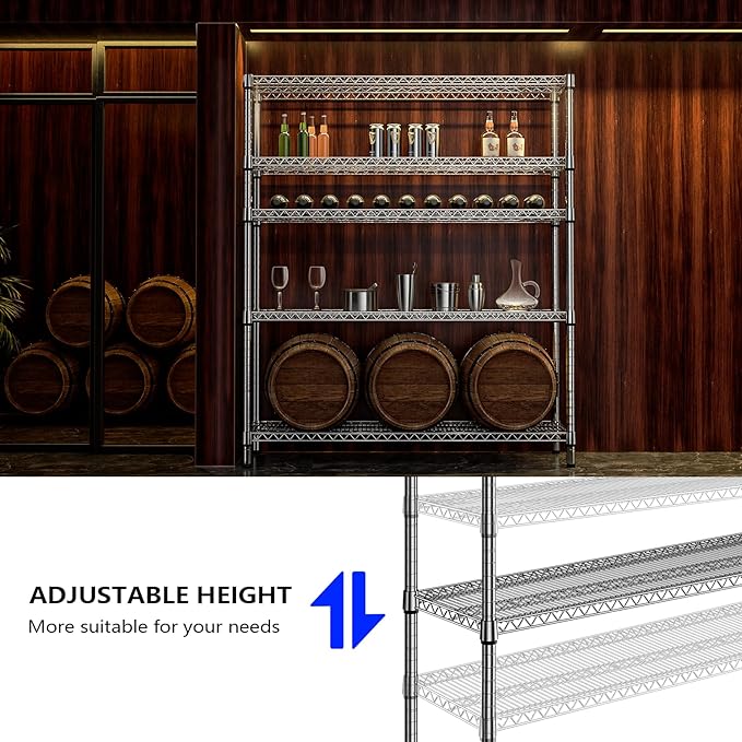 2200 Lbs 5 Tier Storage Rack Metal Wire Shelving Unit, Storage Standing Shelf Organizer for Laundry Bathroom Kitchen Pantry Closet Garage, Chrome 17.7" D x 59.1" W x 70.4" H-CasaMuseHome