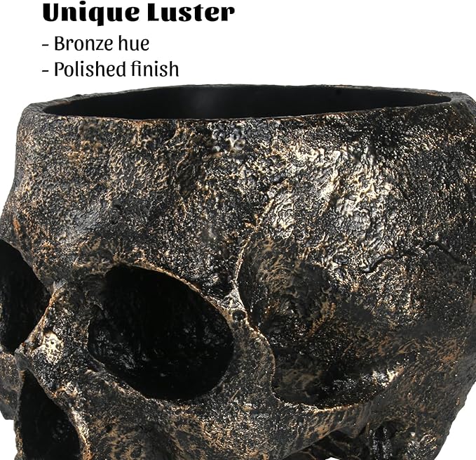 7lb Capacity Extra Large Halloween Skull Candy Dish - Deep Skull Head Halloween Candy Bowl Holder Artificial Resin Skulls Decor Indoor Outdoor Table Centerpieces Flower Pot Plant Office Pen Holder-CasaMuseHome