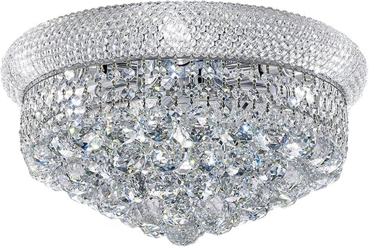 7-Light Crystal Flush Mount Chandelier Ceiling Light Fixture for Living Room Dining Room Bedroom Foyer Entryway Hallway Closet Bathroom (Chrome D18)-CasaMuseHome