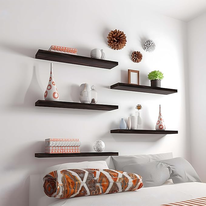 24 Inch Floating Shelves for Wall Rustic Brown Wood Wall Shelves for Bedroom Set of 4-CasaMuseHome