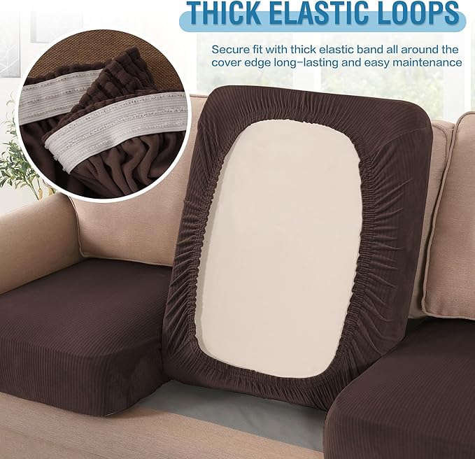 H.VERSAILTEX Velvet Stretch Couch Cushion Cover Plush Cushion Slipcover for Chair Cushion Furniture Protector Seat Cushion Sofa Cover (1 Piece Armchair Cushion Covers, Brown Striped)-CasaMuseHome