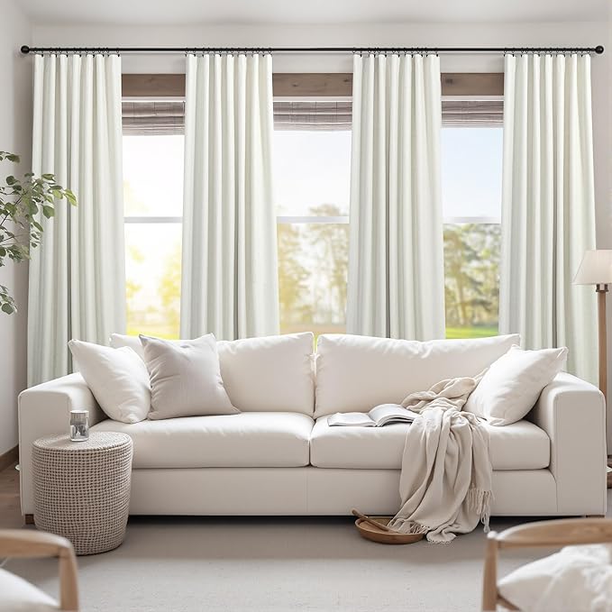 100 Inch Curtains Complete Blackout Linen Curtains for Bedroom 2 Panels Set Large Window Custom Length 100 Inches Long Neutral Cream Colored Thermal Drapes for Sliding Glass Doors Shades Blinds 52x100-CasaMuseHome
