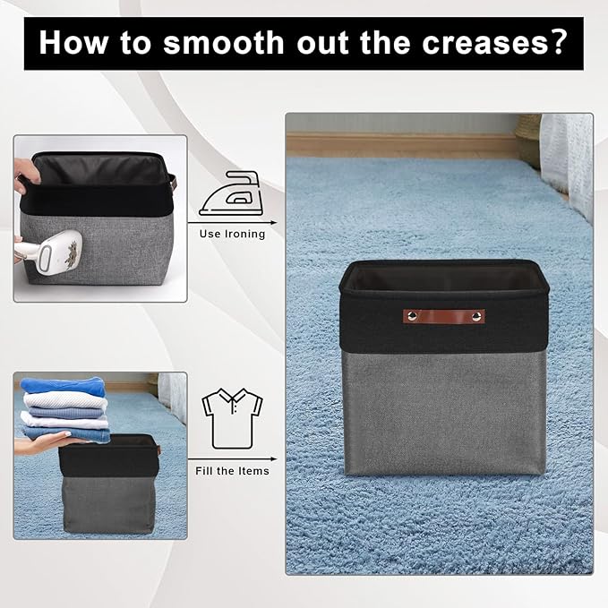 13x13 Cube Storage Bins, Collapsible Fabric Storage Box, 4 Pack Closet Baskets with Handles for Organizing, Shelf, Toys, Clothes, Home, Office, Nursery (Grey&Black)-CasaMuseHome