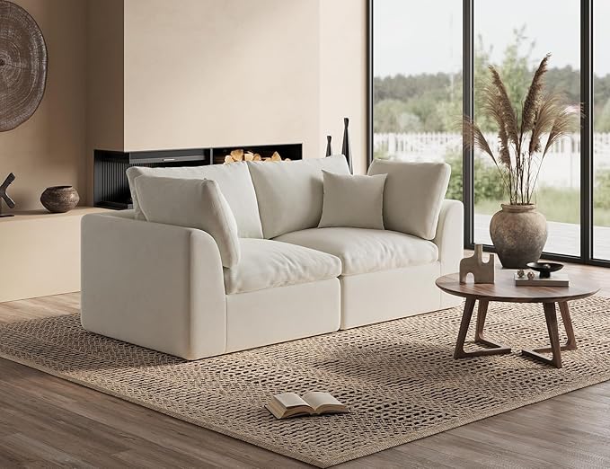78.9" Loveseat Sofa, Cloud Boneless Couches for Living Room, Modern Modular Sectional Sofa, Oversized, Warm White-CasaMuseHome