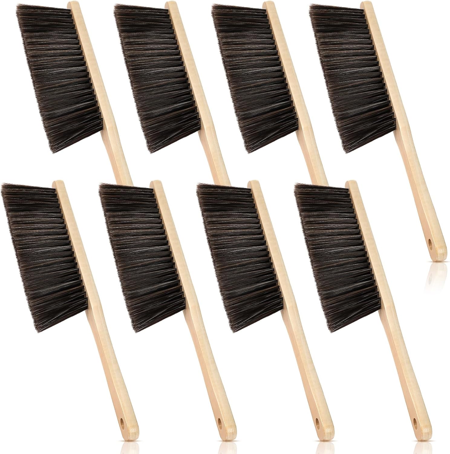 Tioncy 8 Pieces Wooden Dust Brush Bulk Hand Broom Bench Soft Bristle Cleaning Outdoor Furniture Brushes with Long Wood Handle for Cleaning Car Bed Sofa Fireplace Couch Clothes