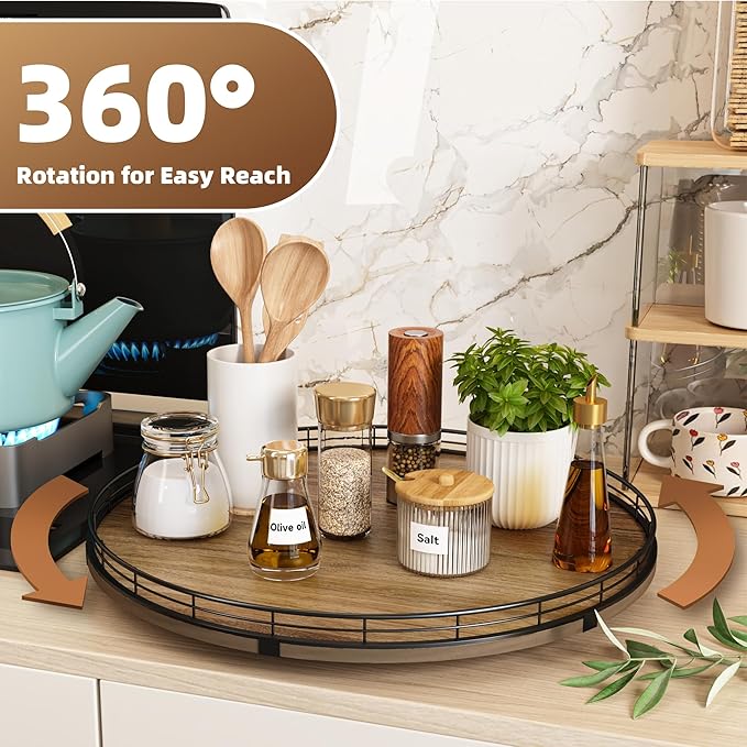 Acacia Wood 18" Lazy Susan Turntable Organizer for Table Top, Farmhouse Large Round Lazy Susan for Cabinet Kitchen Centerpieces Dining Table, for Condiments Charcuterie, Bathroom Vanity Tray Decor-CasaMuseHome