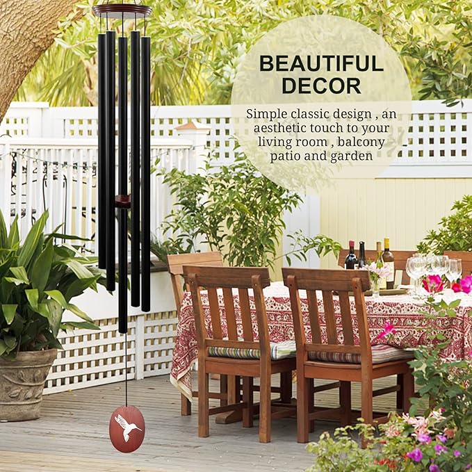 60" Wind Chimes Outdoor, WindChimes Large Wind Chimes for Outside Deep Tone with 5 Tuned Tubes and S Hook, Wind Chime Outdoor Decoration for Patio, Garden, Yard (Hummingbird)-CasaMuseHome