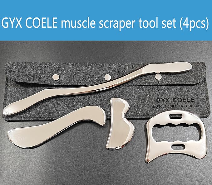 4 in 1 Stainless Steel Gua Sha Muscle Scraper Tool, Professional IASTM Physical Therapy Tool Set for Massage and Scraping （4pcs Carry Bag）-CasaMuseHome