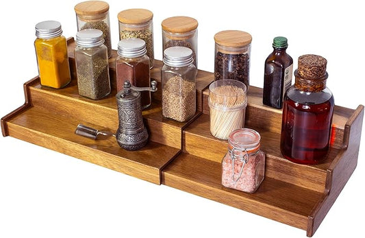 Acacia Wood 3 Tiered Spice Rack, 3 Tier Spice Organizer for Cabinet or Kitchen-CasaMuseHome