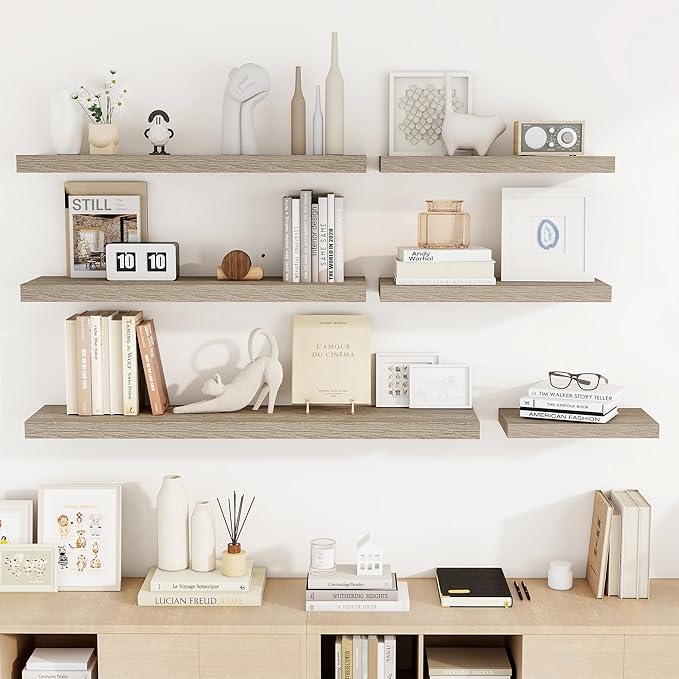 48 Inch Floating Shelves, 3D Textured Wood Grain, 48"x9.25"x1.5" Inch Deep Floating Shelves for Wall, Wooden Shelves for Bathroom, Bedroom, Living Room, Vintage Gray Oak-CasaMuseHome