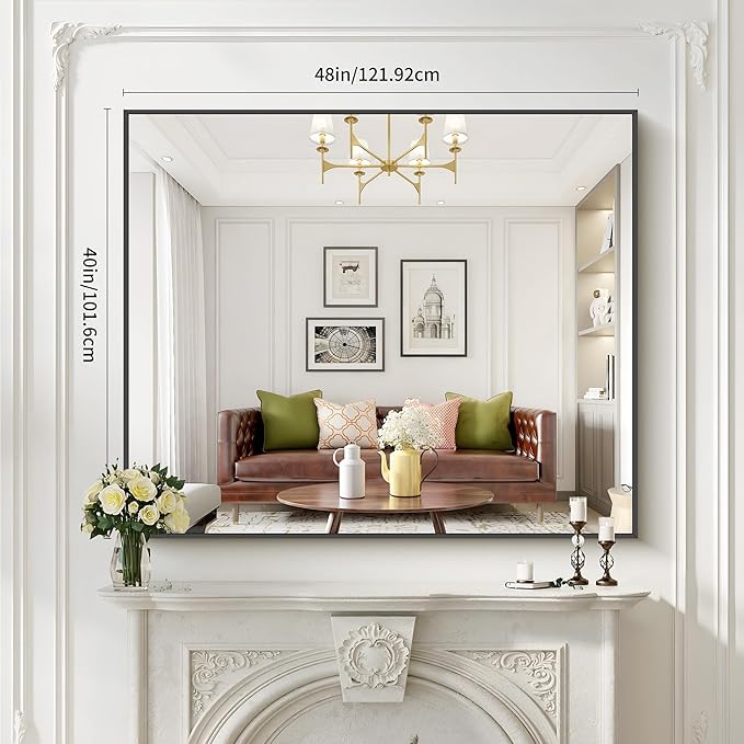 40x48inch Black Bathroom Mirror, Black Rectangle Mirror with Frame, Large Rectangular Wall Mirrors for Bathroom, Living Room, Hair Salon, Big Farmhouse Mirror Hang Horizontal/Vertical-CasaMuseHome