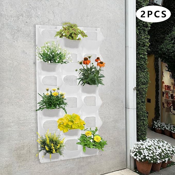 12Pieces 3-Pot Wall Planter Vertical Garden Plant Walls Wall Mounted Vertical Planter with Water-Storage Layer Stackable Wall-Mounted Flower Pot for Gardens, Balconies 180.78lbs Total Capacity (White)-CasaMuseHome