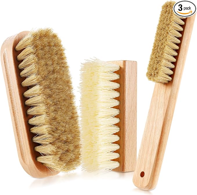 3 Pcs Wood Laundry Stain Brush Stain Remover Brushes with Boar Bristle Small Stain Brush for Clothes for Scrubbing Stains from Furniture Fabric Leather(3 Pcs F)-CasaMuseHome