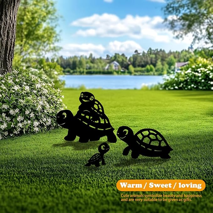 3 Pack Turtle Metal Garden Decorative Stakes, Weather Proof Silhouette Statues for Yard, Patio,Outdoor Decor for Turtle Lovers and Pet Owners-CasaMuseHome