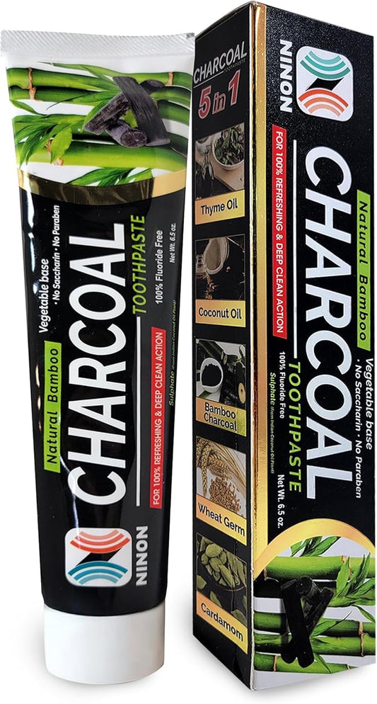 Activated Charcoal Whitening Toothpaste, Fluoride-Free, Enamel-Safe, Natural Mint Flavor, 6.5oz Tube for Stain Removal and Fresh Breath Pack of 1-CasaMuseHome