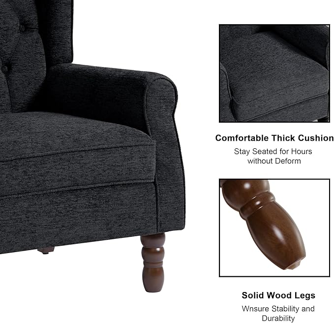 Accent Chair, Upholstered Armchair with Button Tufted High Back & Solid Wood Legs, Comfy Wingback Reading Single Sofa Chair for Small Spaces, Living Room, Bedroom-Blue,1 SEAT-CasaMuseHome