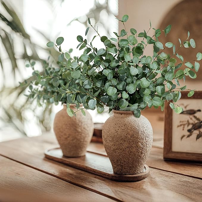 8Pcs Faux Eucalyptus Stems, 27" Artificial Eucalyptus Plants with White Frosted Coating, Fake Eucalyptus Decor Silk Greenery Leaves for Wedding Bouquets Home Decor DIY Floral Arrangements-CasaMuseHome