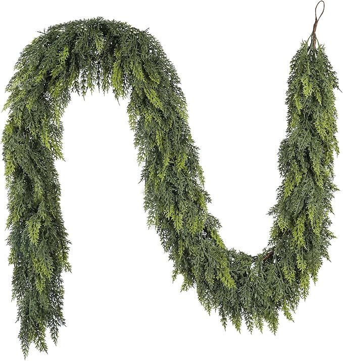 6 ft Christmas Garland, Cedar Garland, Real Touch Cypress Garlands, Green Artificial Greenery Garland for Mantel Indoor Outdoor Christmas Decorations-CasaMuseHome