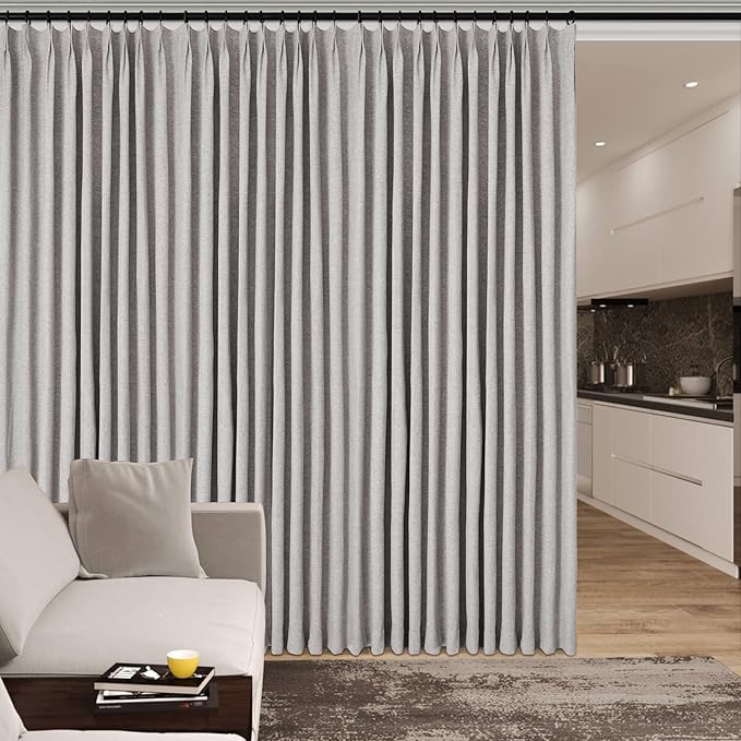 150 Inches Extra Wide Room Divider Draperies, Pinch Pleat Drapes, Absolutely Blackout Sliding Door Drapery, Total Privacy Ceiling Track Curtains, 150" W by 96" L, Browish Grey (1 Panel)-CasaMuseHome