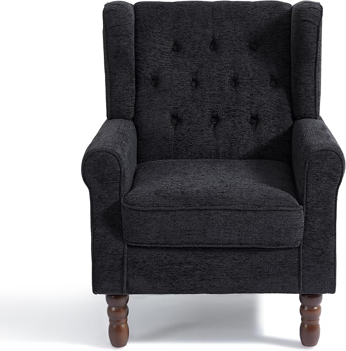 Accent Chair, Upholstered Armchair with Button Tufted High Back & Solid Wood Legs, Comfy Wingback Reading Single Sofa Chair for Small Spaces, Living Room, Bedroom (Blue, Set of 2)-CasaMuseHome