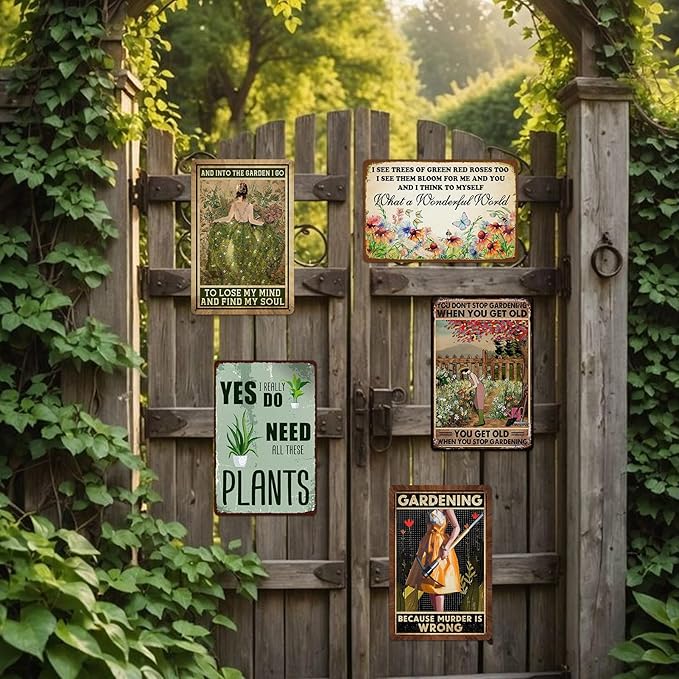5 Pack Garden Signs Vintage Metal Tin Signs For Outside Garden Signs Decorative Outdoor Plant Lover Gifts Gardening Gift For Women Yard Sign Funny Gardening Decor 12x8 Inch-CasaMuseHome