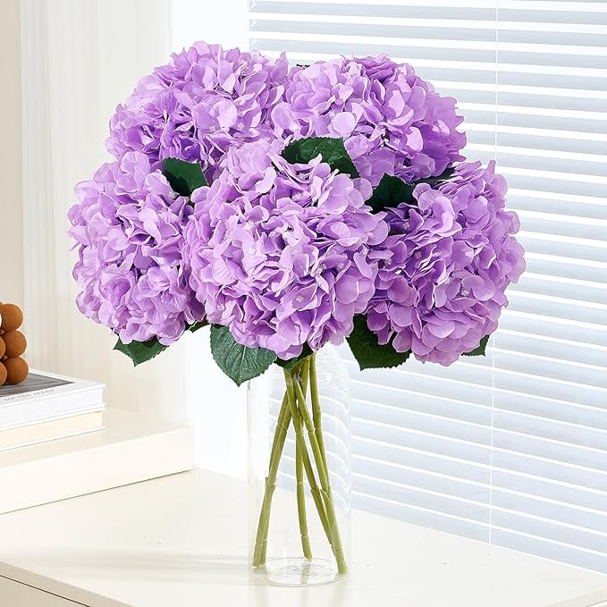 8pcs Lavender Fake Flowers Silk Hydrangea Artificial Flowers Bouquets Faux Hydrangea Stems for Home Table Centerpieces Wedding Party Decoration-CasaMuseHome