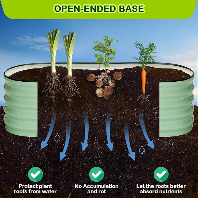 2 Pcs 4.5x2x1ft Oval Raised Garden Bed, Galvanized Raised Beds,Open-Ended Base Metal Raised Planter Beds,Garden Bed Outdoor,Planter Raised Boxes for Vegetables, Flowers,Tool-Free Asse,Green-CasaMuseHome