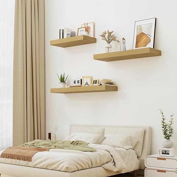 12" Deep Bathroom Floating Shelves for Wall Shelf Over Toilet Wall Mounted Farmhouse Long 55 inches Set of 1, Farmhouse Shelves with Invisible Brackets for Living Room, Kitchen, Bedroom,Oak-CasaMuseHome