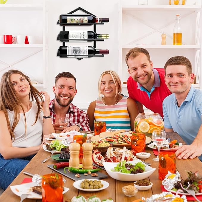 2Pcs Wall Mounted Wine Stemware Rack, Metal Hanging Wine Glass Display Holde Holds 3 Bottles, Elegant Storage for Kitchen Dining Room Bar Wine Cellar-CasaMuseHome