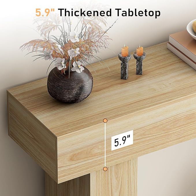 63 Inch Long Console Table for Entryway, Farmhouse Wood Rectangular Sofa Table Behind Couch Table, Narrow Entryway Table for Living Room, Entrance, Hallway, Foyer, Easy Assembly (Natural)-CasaMuseHome