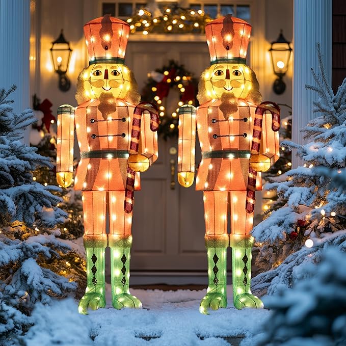 61Inch Nutcracker Christmas Decor Outdoor with LEDs 5 Feet Lighted Large Nutcracker Lighted Christmas Decorations Outdoor with Stakes & Zip Ties for Xmas Yard, Porch, Lawn-CasaMuseHome