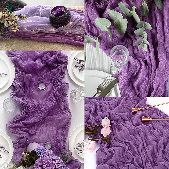 12 Pack Purple Cheesecloth Table Runner 10FT Boho Fabric Rustic Cheese Cloth Table Runner for Wedding Bridal Shower Baby Shower Gauze Sheer Birthday Party Table Decorations 20 x 120 Inch Long-CasaMuseHome