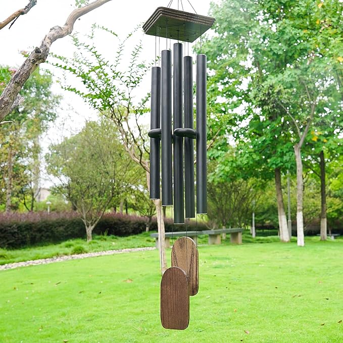 48" Large Wind Chimes for Outside Deep Tone, Wood Wind Chimes Outdoor Clearance, Memorial Gifts for Mother's Day and Christmas, Outdoor Decor for Garden, Patio, Yard(Big Wind Chime, Black)-CasaMuseHome