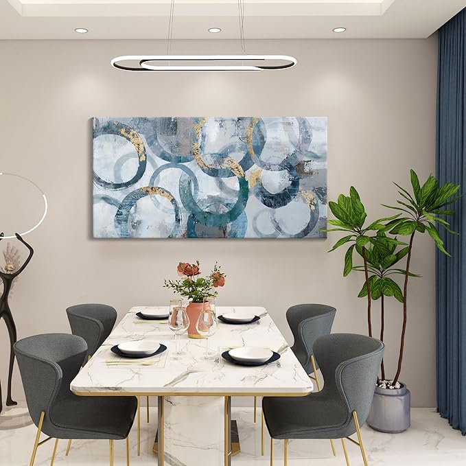 Abstract Canvas Wall Art, Modern Minimalist Wall Decor for Living Room - Blue, Teal Room Decorations, Framed 24x48IN-CasaMuseHome