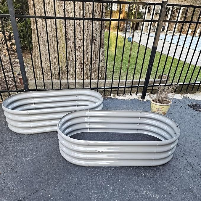 2 Pack 4x2x1FT Galvanized Raised Garden Bed Kit Oval Metal Ground Planter Box Outdoor Bottomless Planter Raised Beds for Vegetables Flowers Herbs Fruits, Green-CasaMuseHome