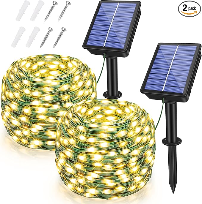 2 Pack Solar String Lights Total 480LED 158FT, IP67 Waterproof String Lights for Outside with 8 Modes, Upgraded Solar Panel Fairy Lights for Garden Party Wedding Decorations (Warm White)-CasaMuseHome