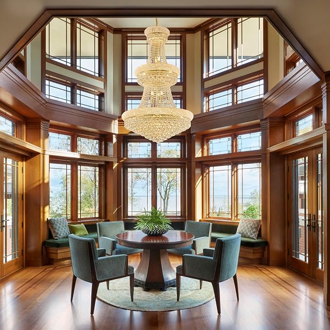 31 - Light Large Empire Crystal Chandelier for High Ceiling Foyer Entryway Staircase Living Room Dining Room Gold Finish-CasaMuseHome