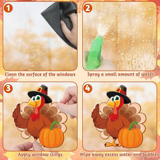 9 Sheets Thanksgiving Window Clings, 115PCS Thanksgiving Decorations Window Stickers, Turkey Decal Stickers with Cute Cones Nuts Maple Leaves Patterns for Fall Harvest Decorations Decor Accessories-CasaMuseHome