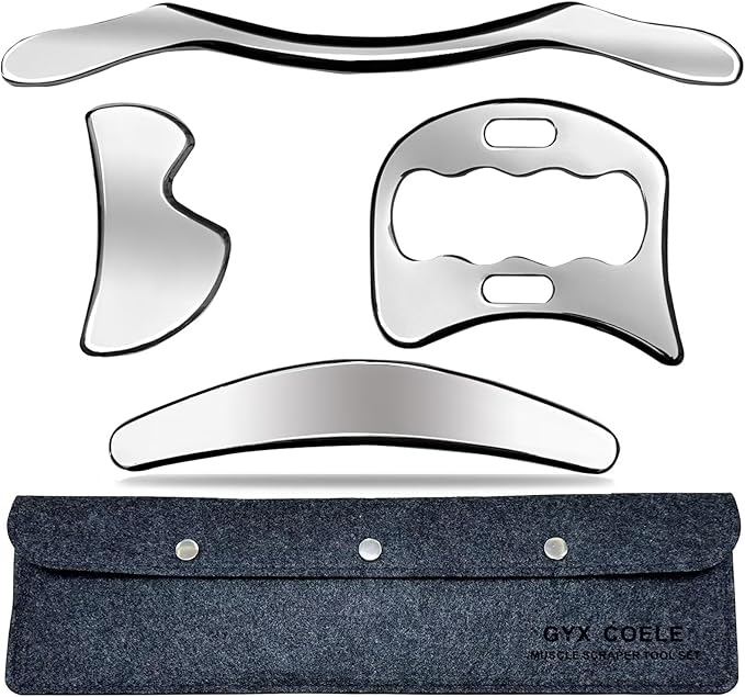 4 in 1 Stainless Steel Gua Sha Muscle Scraper Tool, Professional IASTM Physical Therapy Tool Set for Massage and Scraping-CasaMuseHome