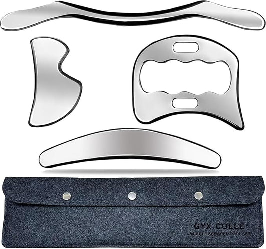 4 in 1 Stainless Steel Gua Sha Muscle Scraper Tool, Professional IASTM Physical Therapy Tool Set for Massage and Scraping-CasaMuseHome