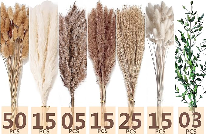 123 PCS Dried Flower Bouquet – Pampas Grass, Floral Decor for Home, Wedding, and Boho Style | Perfect for Vases, Fall, Spring, Summer, and Winter Arrangements-CasaMuseHome