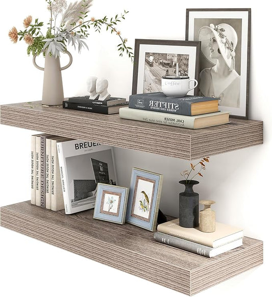 12 Inch Deep Floating Shelves for Wall | 30 Inch Floating Shelves Set of 2 | Rustic Grey Wood Shelves for Living Room Bathroom Laundry Room Bedroom Kitchen Home Office - Rustic Grey-CasaMuseHome