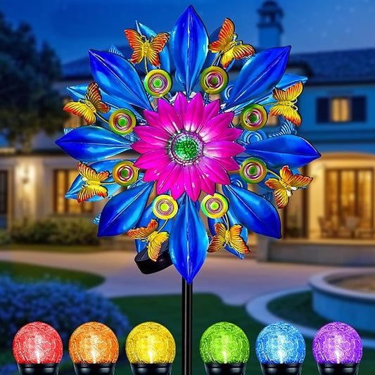 60 Inch Solar Wind Spinner Outdoor - Double-Sided Rotating Colorful Kinetic Wind Spinners for Garden, Yard Decorations Outdoor,Metal Wind Sculptures & Spinners, Wind Art-CasaMuseHome