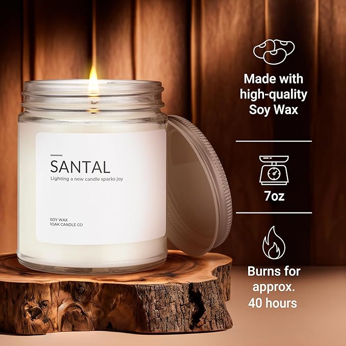 1OAK Soy Santal Candle (Santal) - Soy Wax Scented Candle - Candles for Home Scented - Long Burning Candles Premium - Hand-Poured (7oz.)-CasaMuseHome