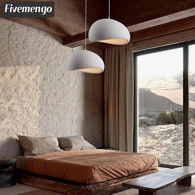15.7in Wabi Sabi Pendant Lights Kitchen Island Lighting Fixture Ceiling Mount White Modern Japanese Lamp Japandi Chandelier for Dining Living Room Hallway Bedroom Restaurant Hanging Lamp-CasaMuseHome