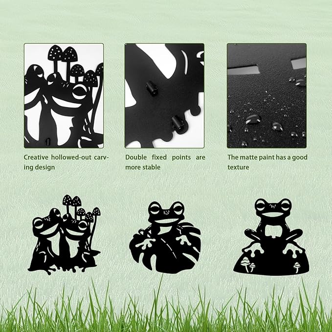3 Pack Frog Metal Garden Decorative Stakes, Weather Proof Silhouette Statues for Yard, Patio,Outdoor Decor for Frog Lovers and Pet Owners-CasaMuseHome