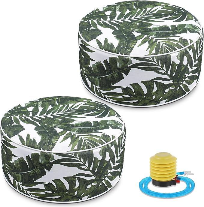 2 Pack Outdoor Inflatable Ottoman Waterproof Inflatable Pouf Foot Rest with Handle D21 x H9 Portable for Patio Camping Garden or Home-CasaMuseHome