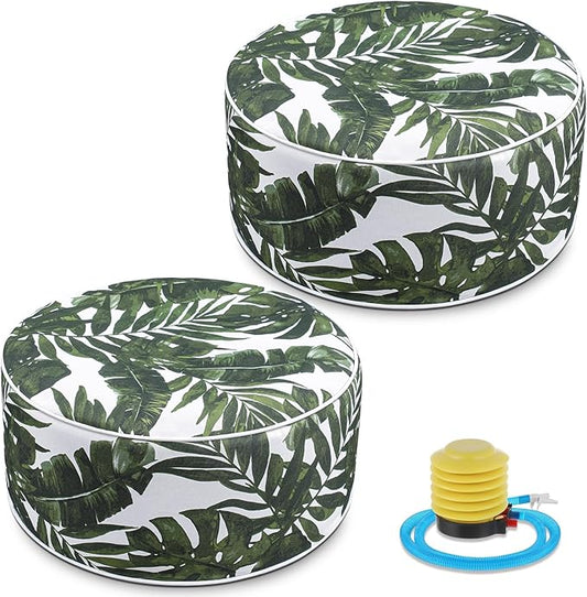 2 Pack Outdoor Inflatable Ottoman Waterproof Inflatable Pouf Foot Rest with Handle D21 x H9 Portable for Patio Camping Garden or Home-CasaMuseHome